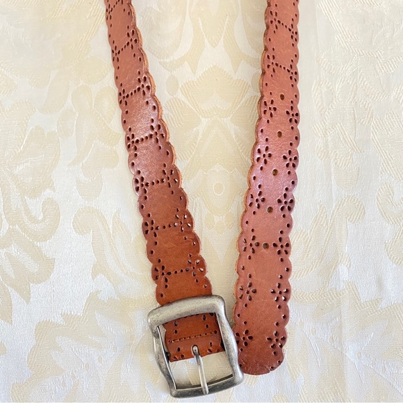 Fossil brown floral perforated leather belt main image 4
